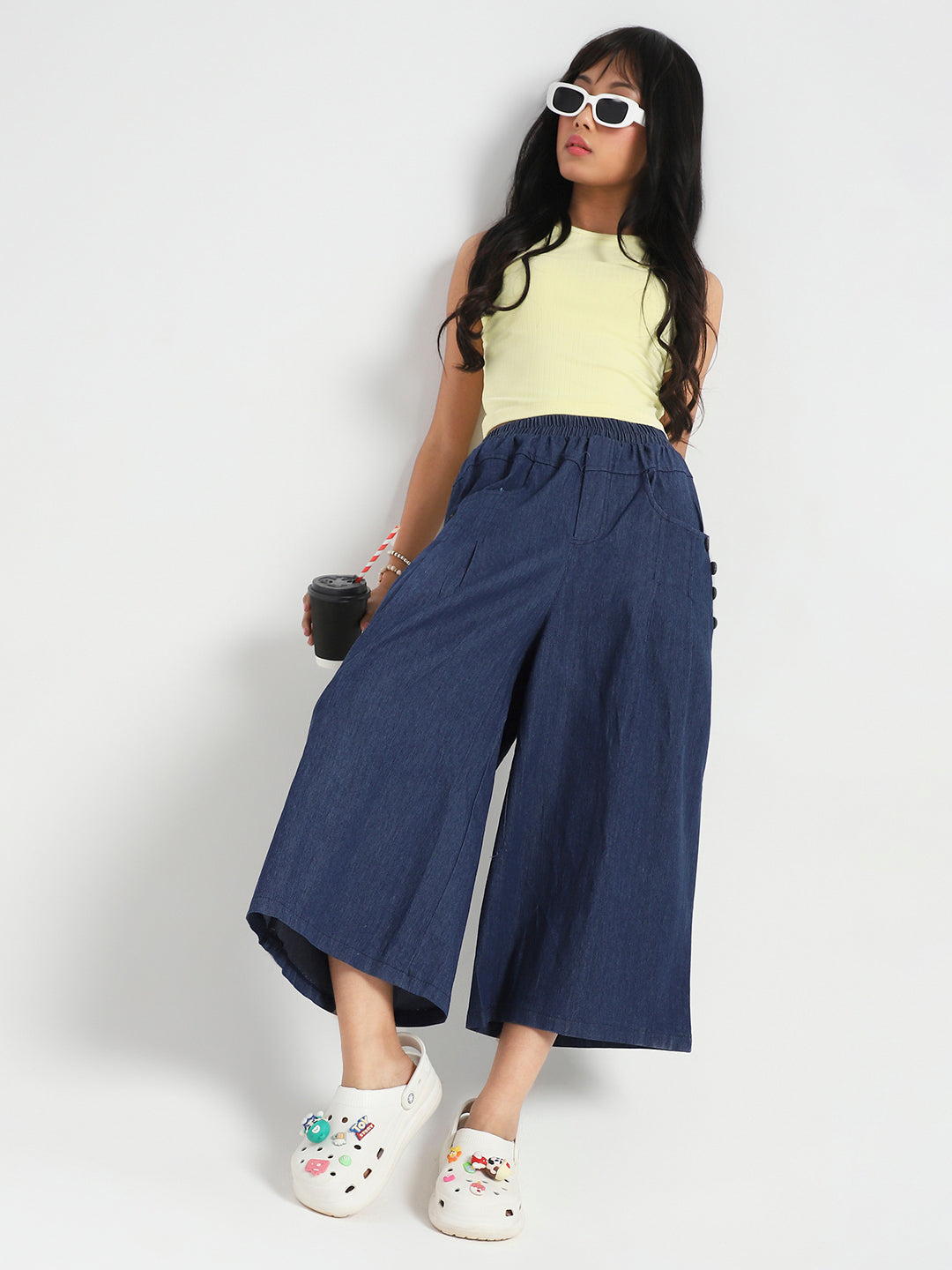 Wide Leg Button Pocket Denim