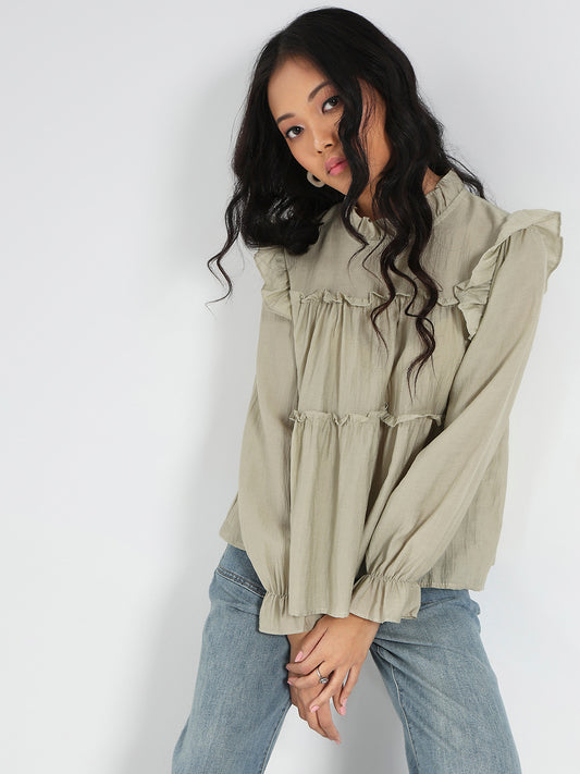 Pista Ruffled Tiered Long Sleeve Flowy Top