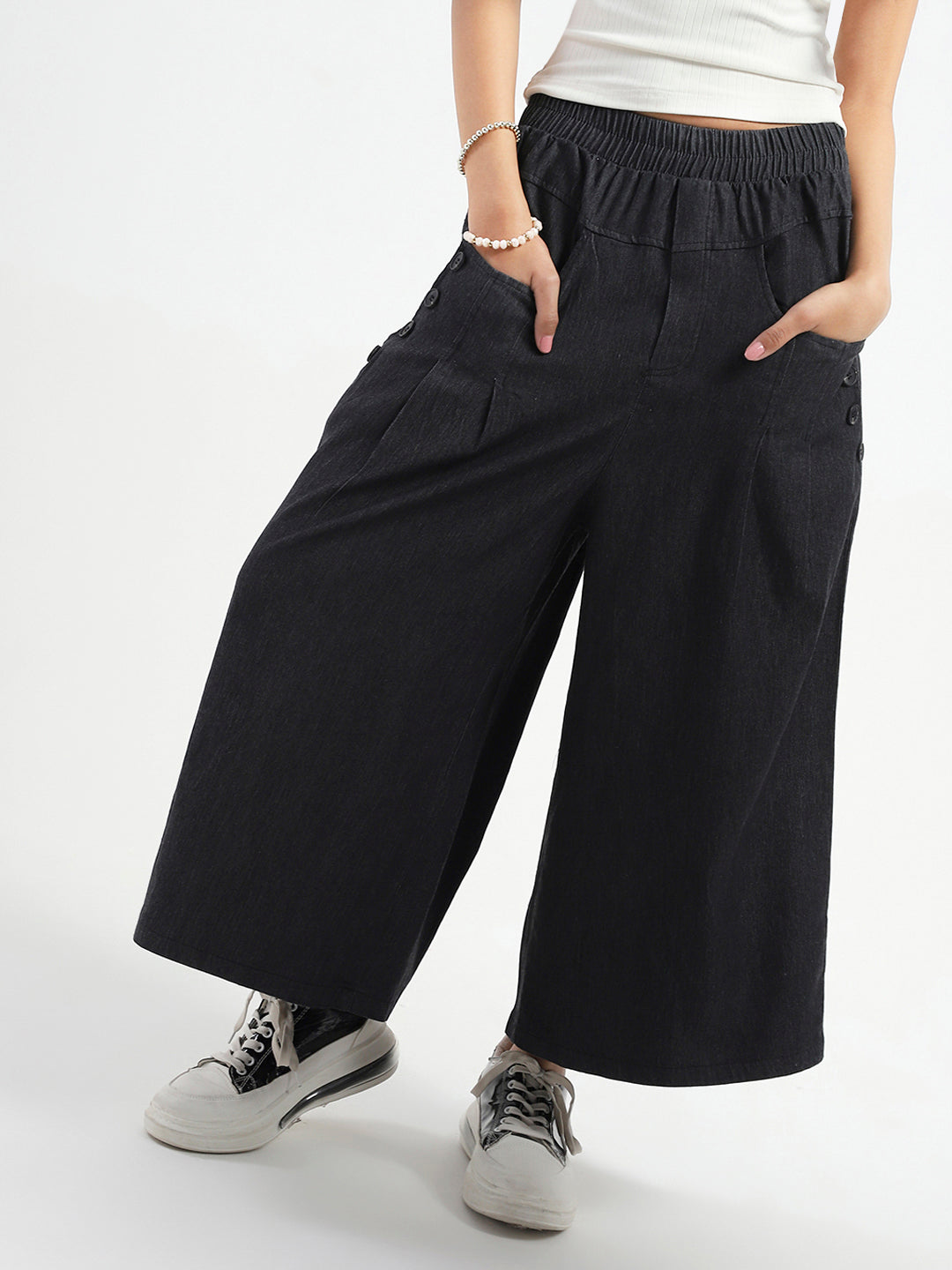 Wide Leg Button Pocket Denim