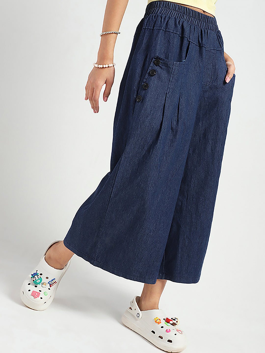 Wide Leg Button Pocket Denim