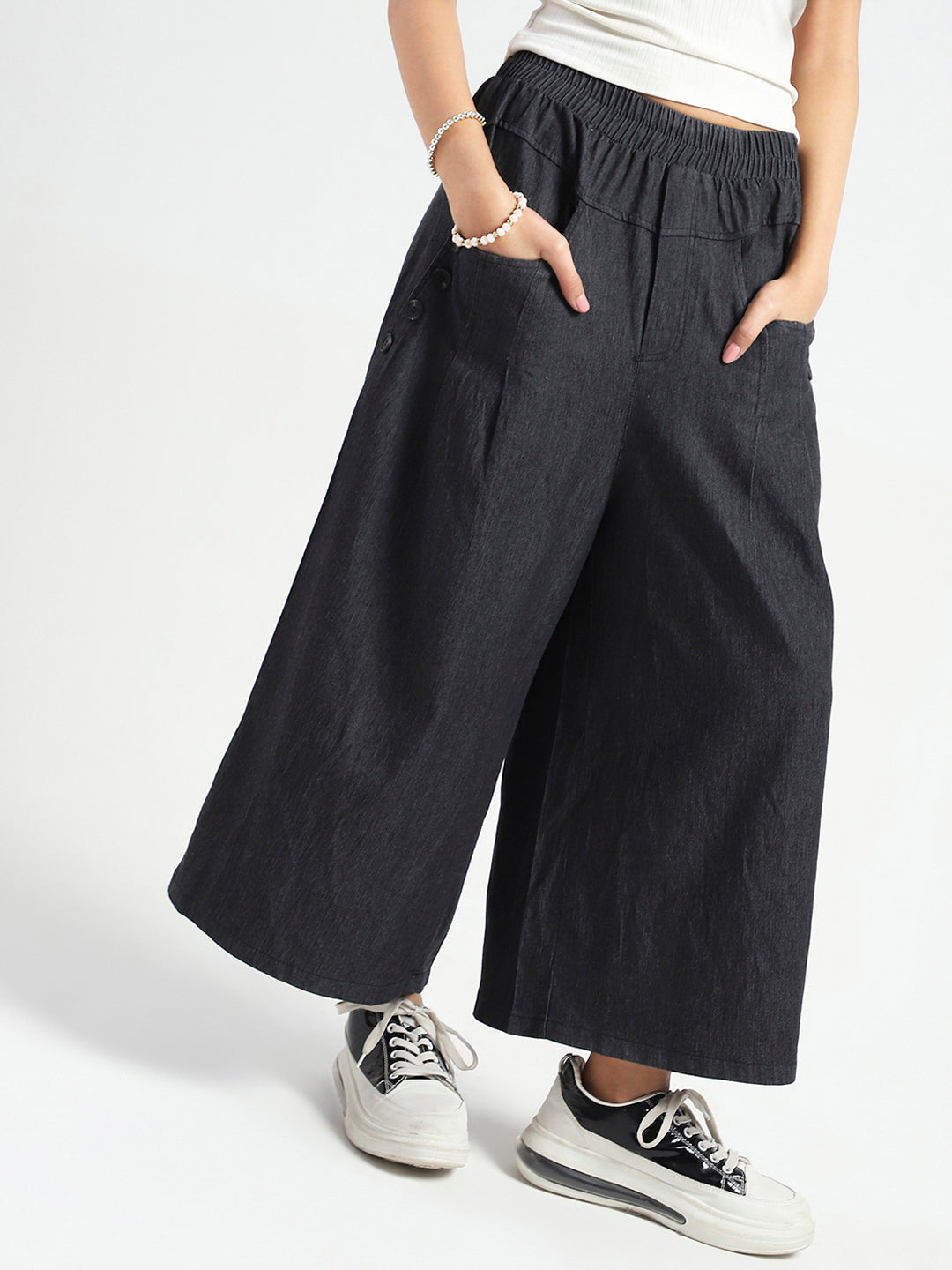 Wide Leg Button Pocket Denim