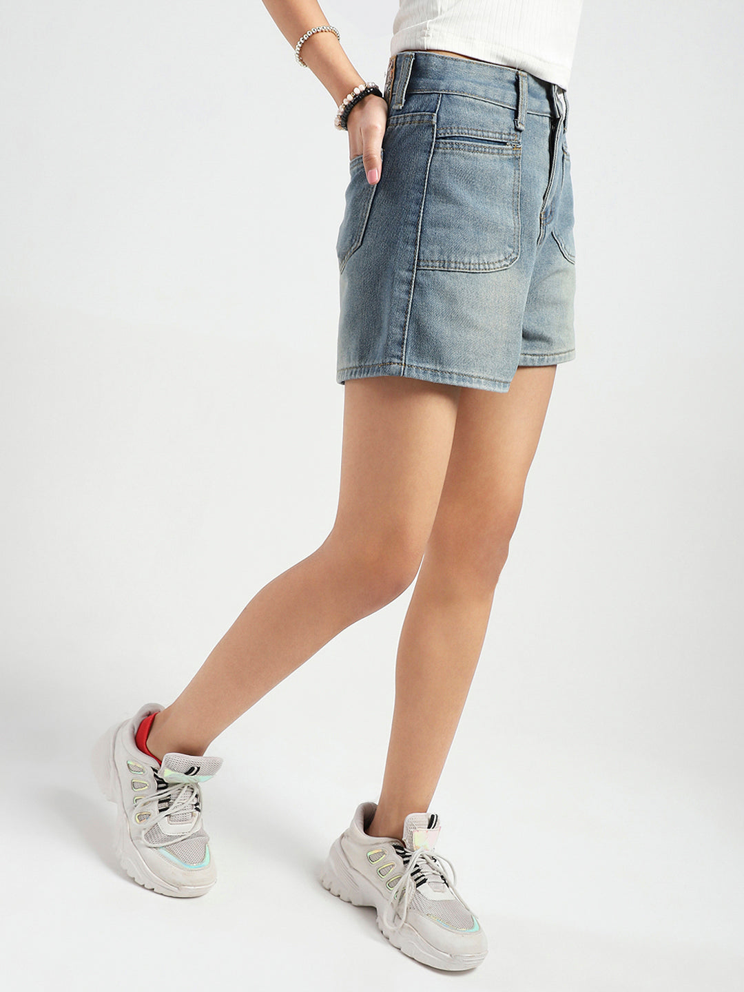 High Rise Double Pocket Vintage Denim Shorts