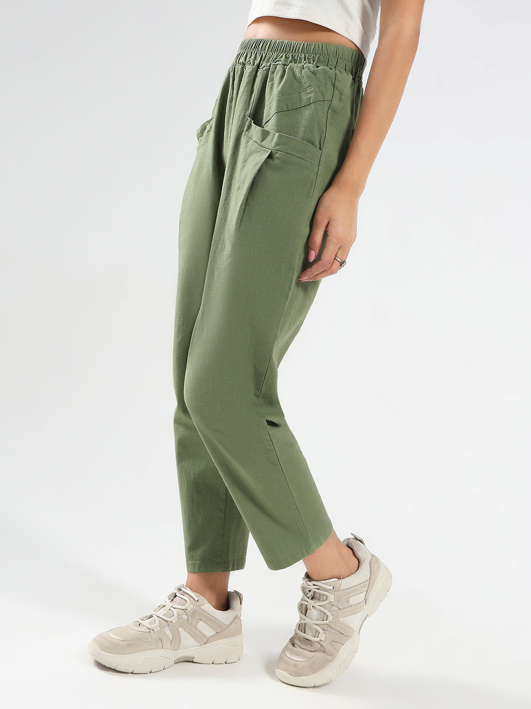 Military Green Cotton Nylon Stylish Casual Trouser