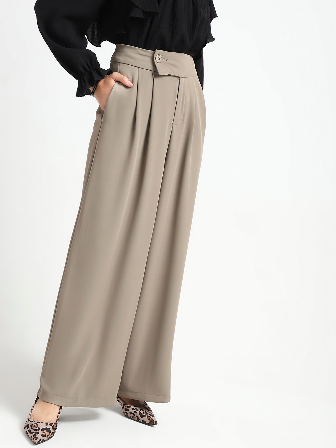 Korean High Rise Pleated Wide Leg Trouser