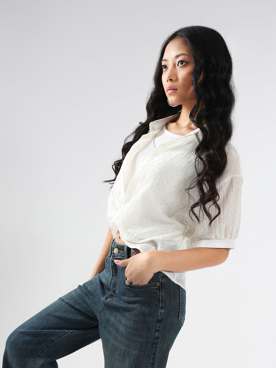 Oversized Studded Shirt Shirt with tank top and Necklace