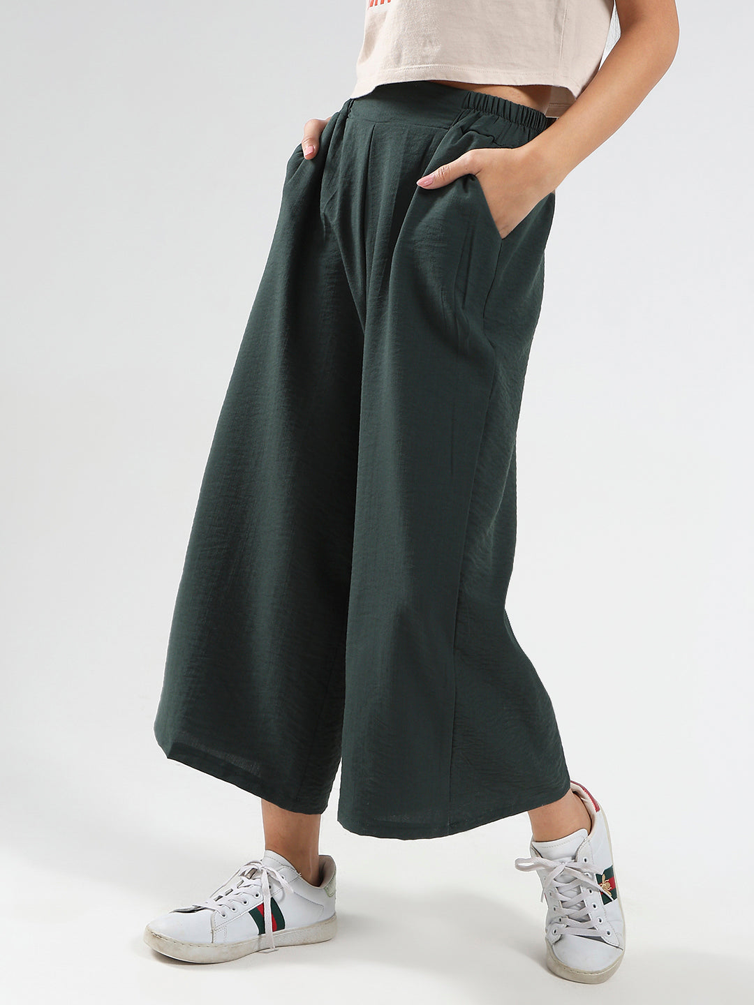 Green Wide Leg High Waist Relaxed Fit Trouser