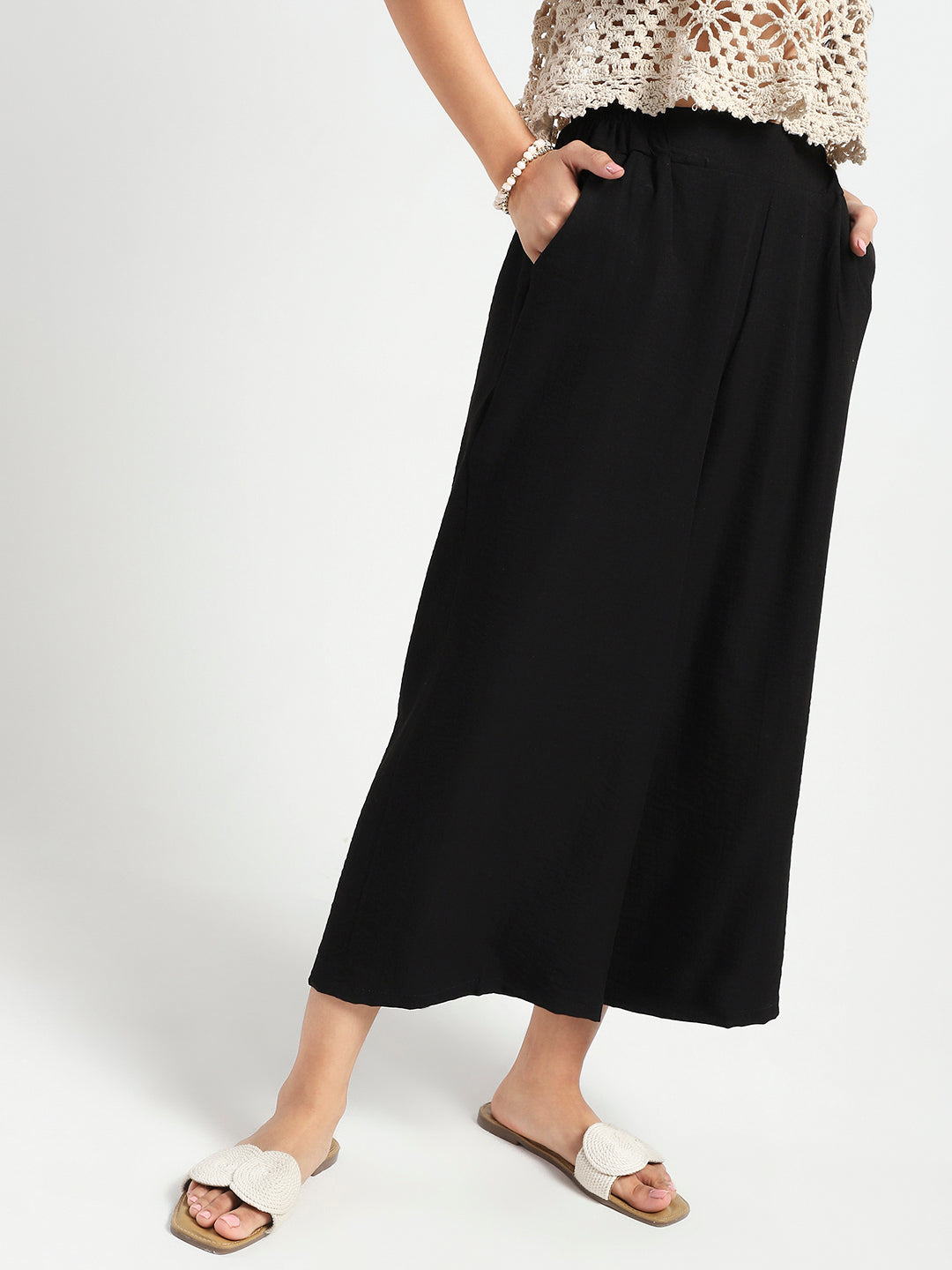 Black Wide Leg High Waist Relaxed Fit Trouser