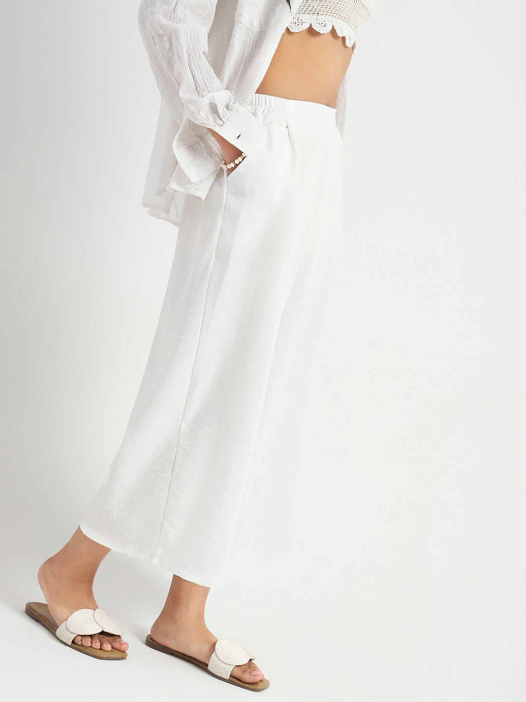 White Wide Leg High Waist Relaxed Fit Trouser