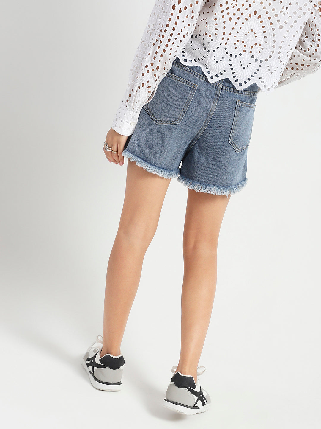 High Rise Distressed Denim Shorts