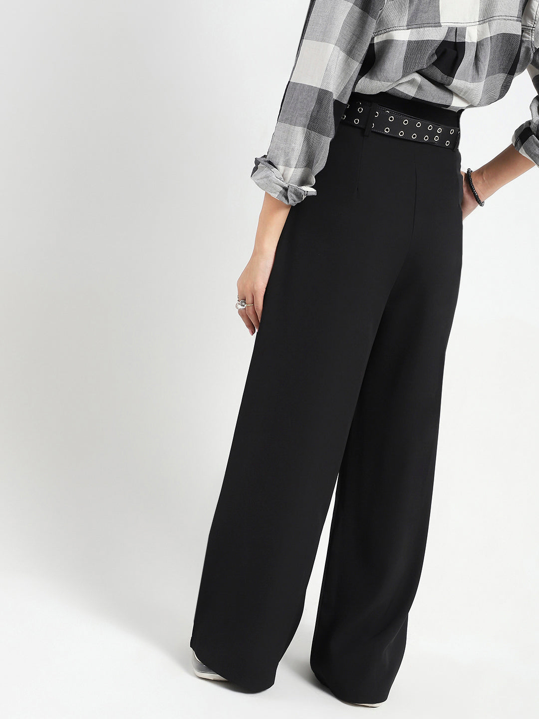 Korean High Rise Pleated Wide Leg Trouser with Belt