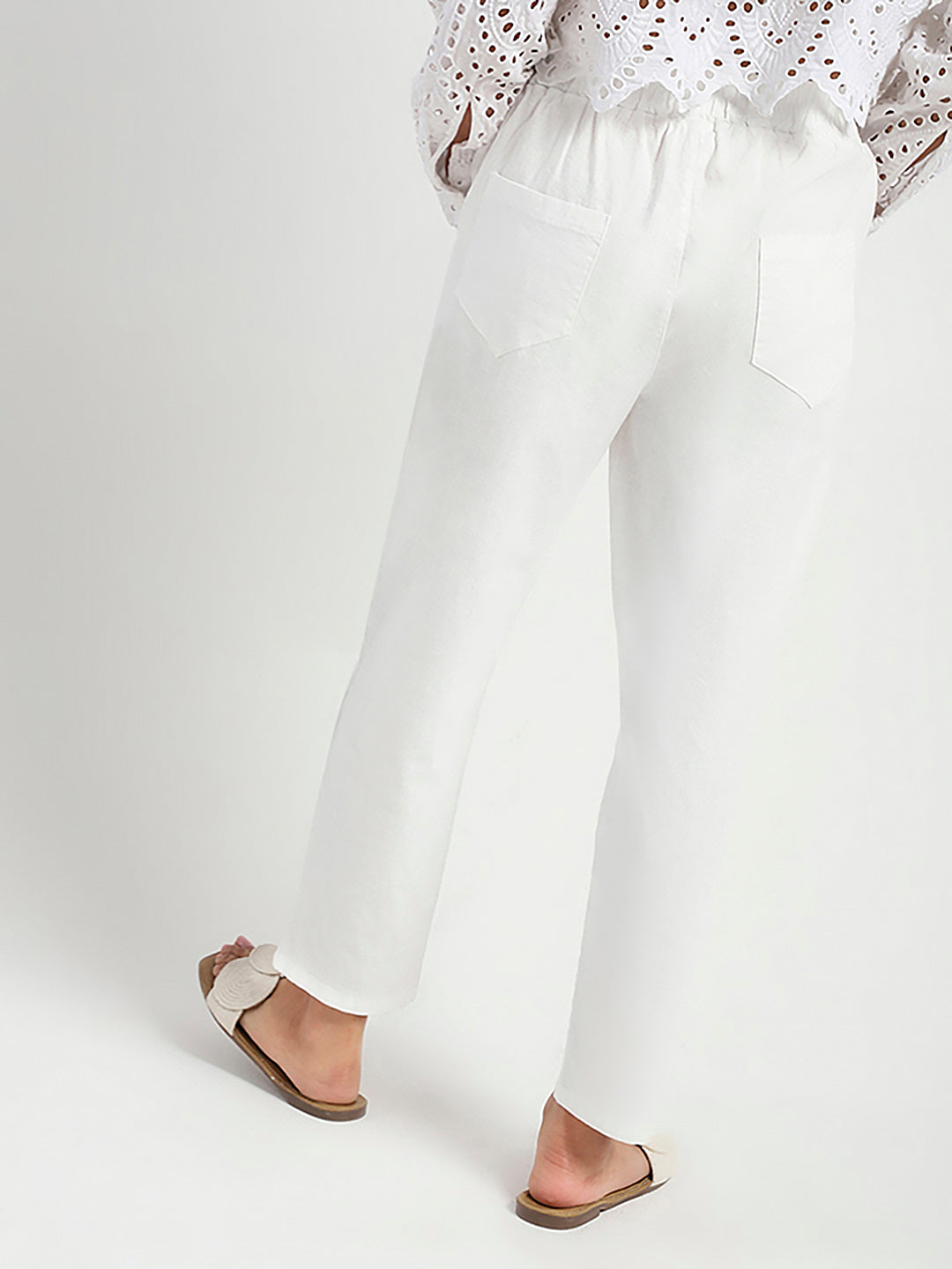 White Cotton Nylon Stylish Casual Trouser