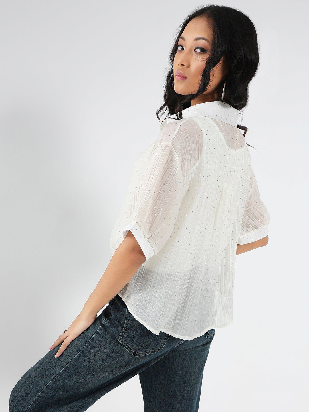 Oversized Studded Shirt Shirt with tank top and Necklace