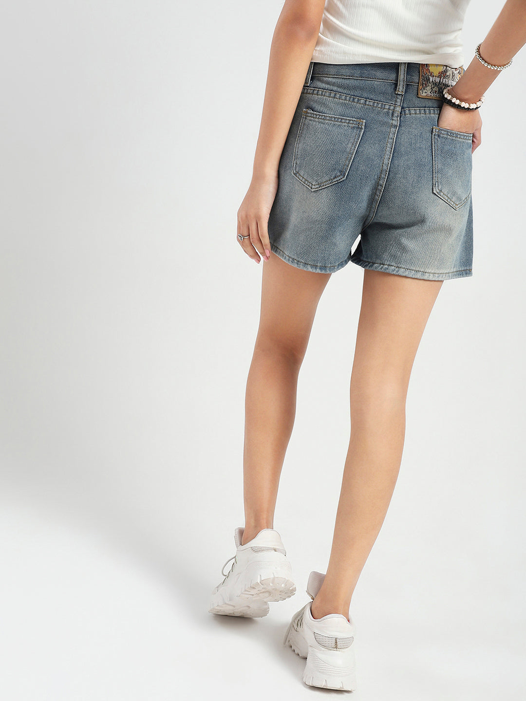 High Rise Double Pocket Vintage Denim Shorts