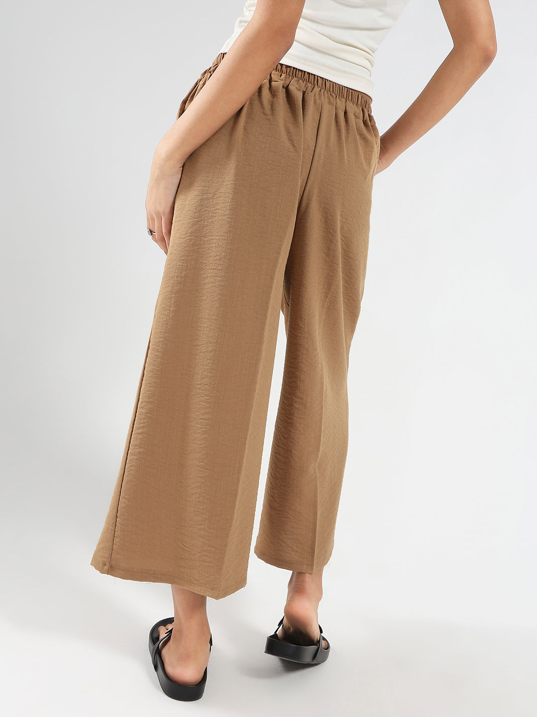 Khakhi Wide Leg High Waist Relaxed Fit Trouser