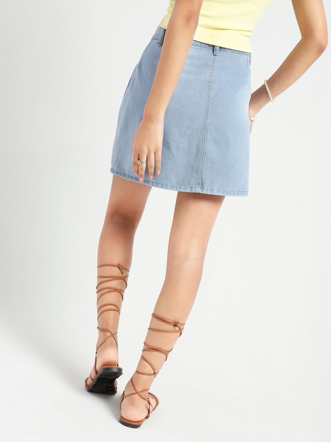 Stylish Button Front Denim Mini Skirt