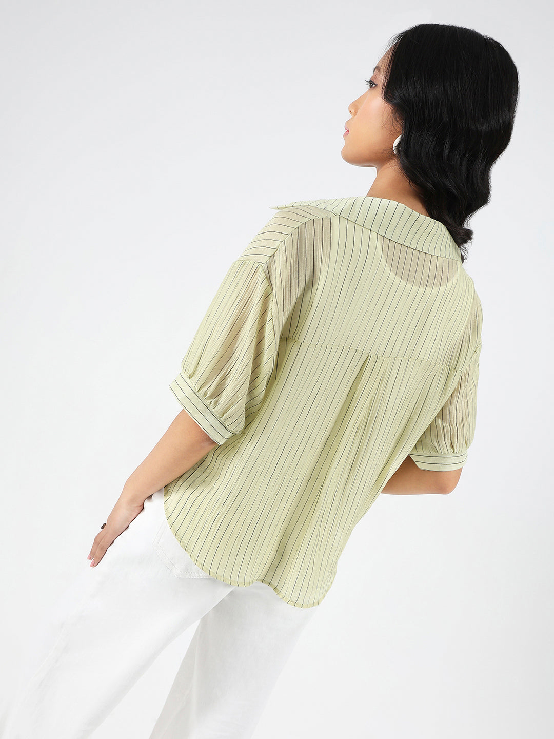 Light Green Striped Oversized Top with inner tank top and necklace