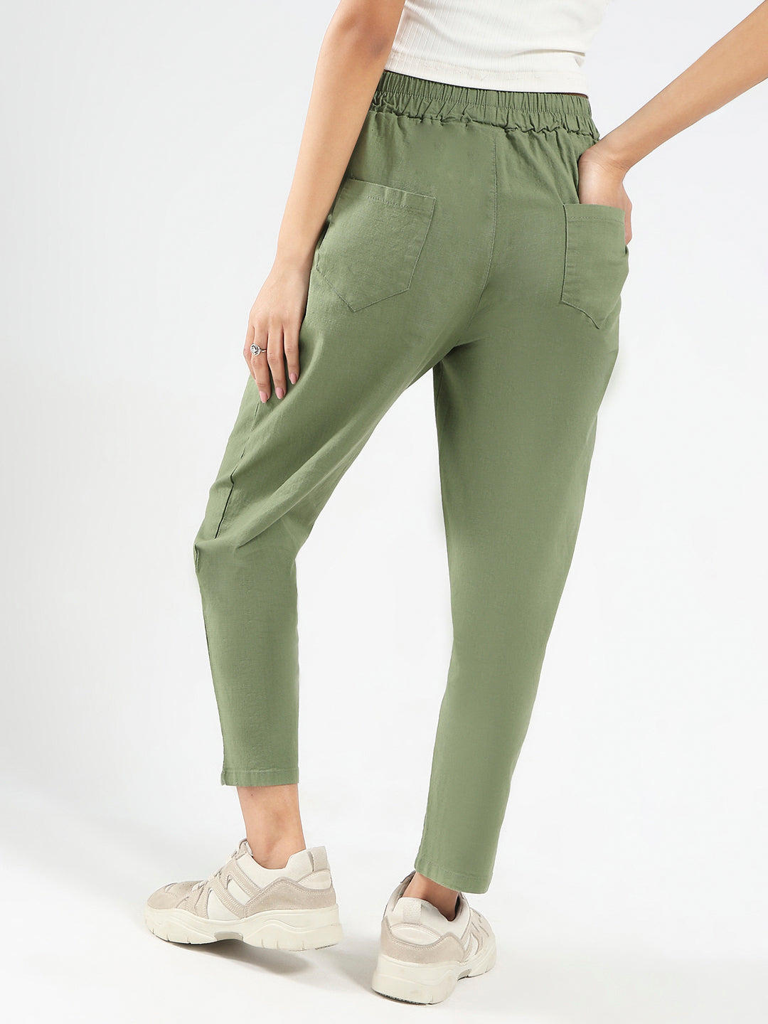 Military Green Cotton Nylon Stylish Casual Trouser