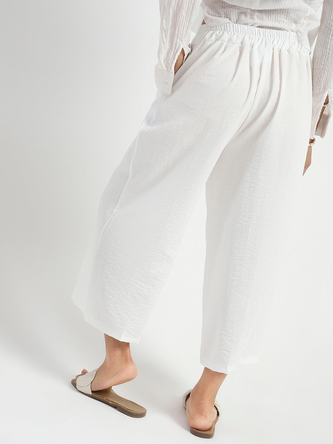 White Wide Leg High Waist Relaxed Fit Trouser