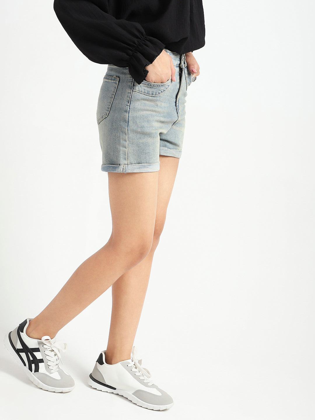 High Waist Vintage Look Denim Shorts
