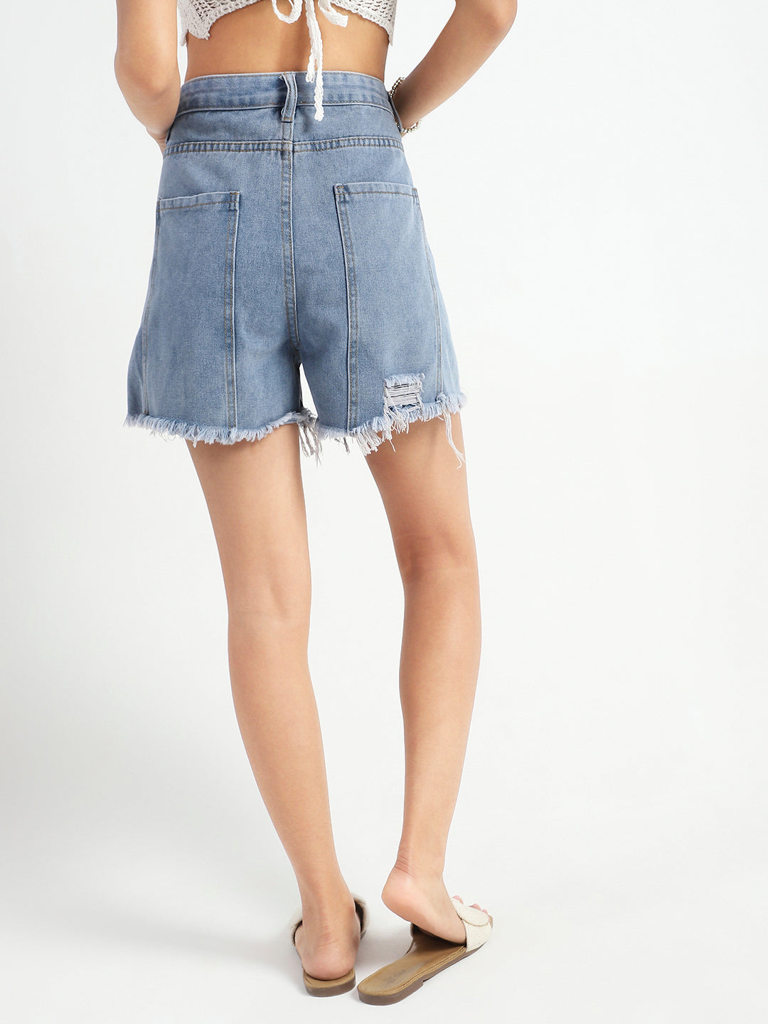 Frayed Hem Distressed Denim Shorts