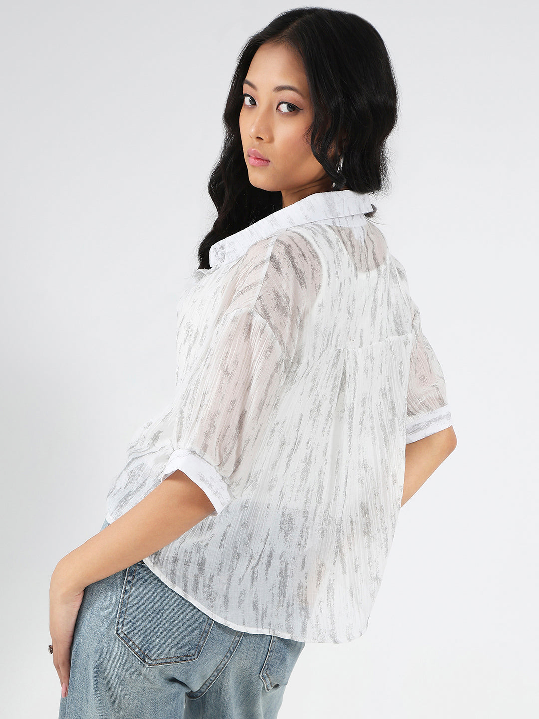 White Tencel Nylon Oversized Shirt with tank top and Necklace