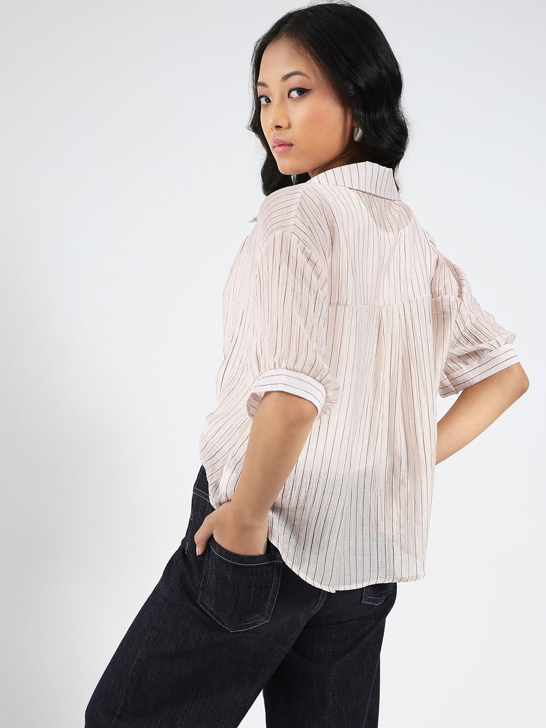 Blush Pink Striped  Oversized Top with inner tank top and necklace
