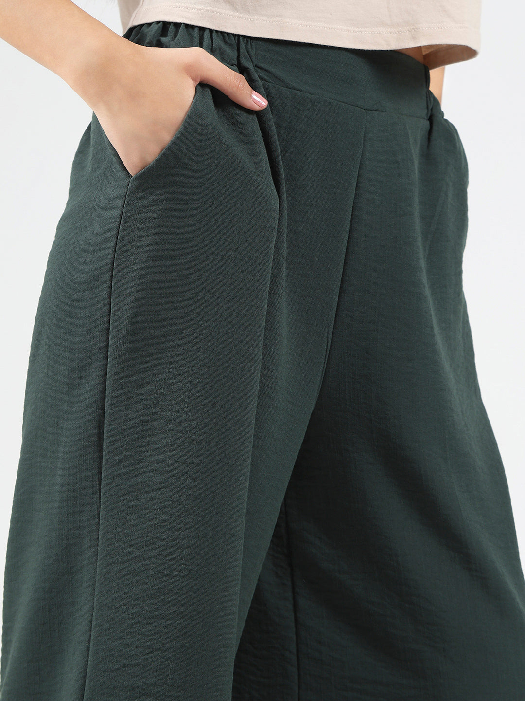 Green Wide Leg High Waist Relaxed Fit Trouser