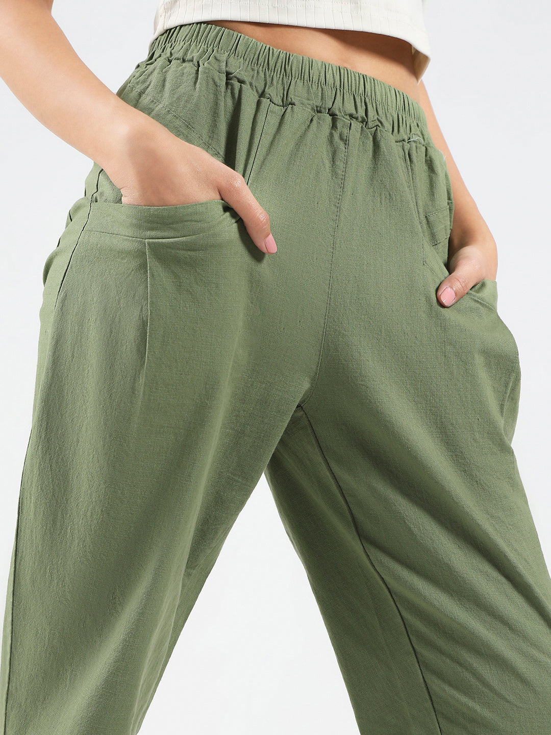 Military Green Cotton Nylon Stylish Casual Trouser