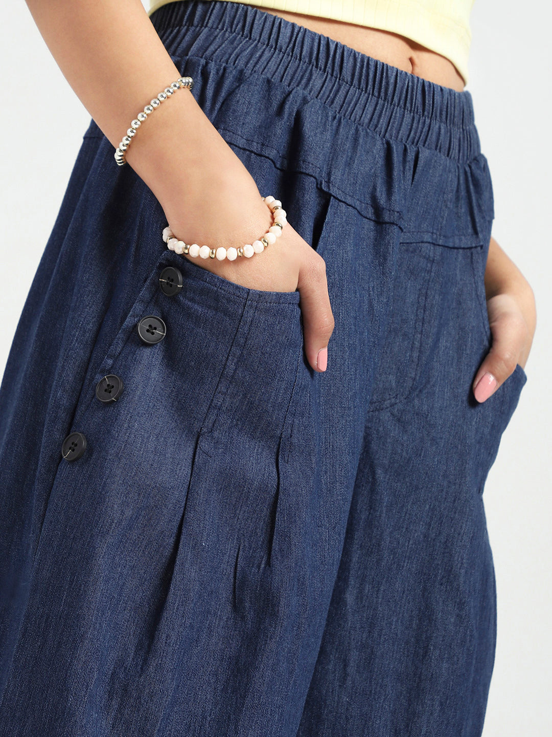 Wide Leg Button Pocket Denim