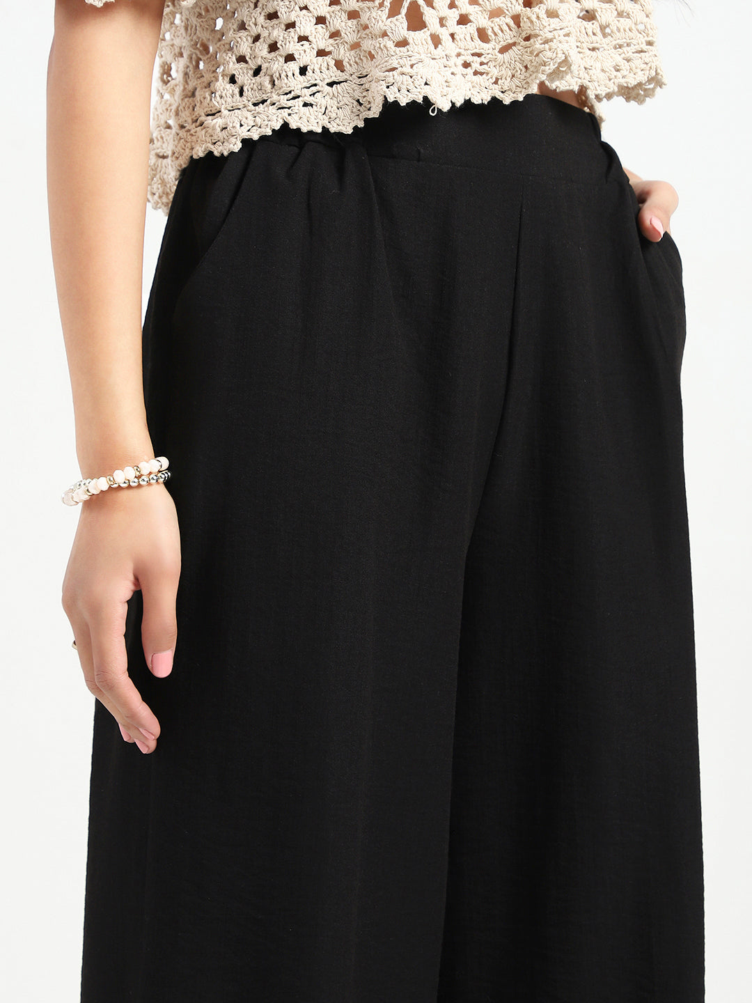 Black Wide Leg High Waist Relaxed Fit Trouser