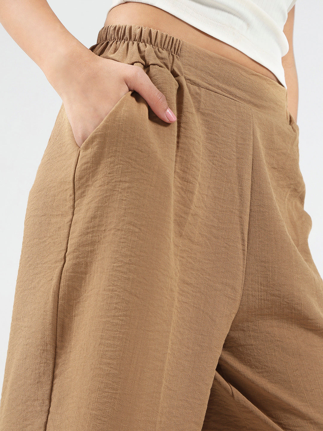 Khakhi Wide Leg High Waist Relaxed Fit Trouser