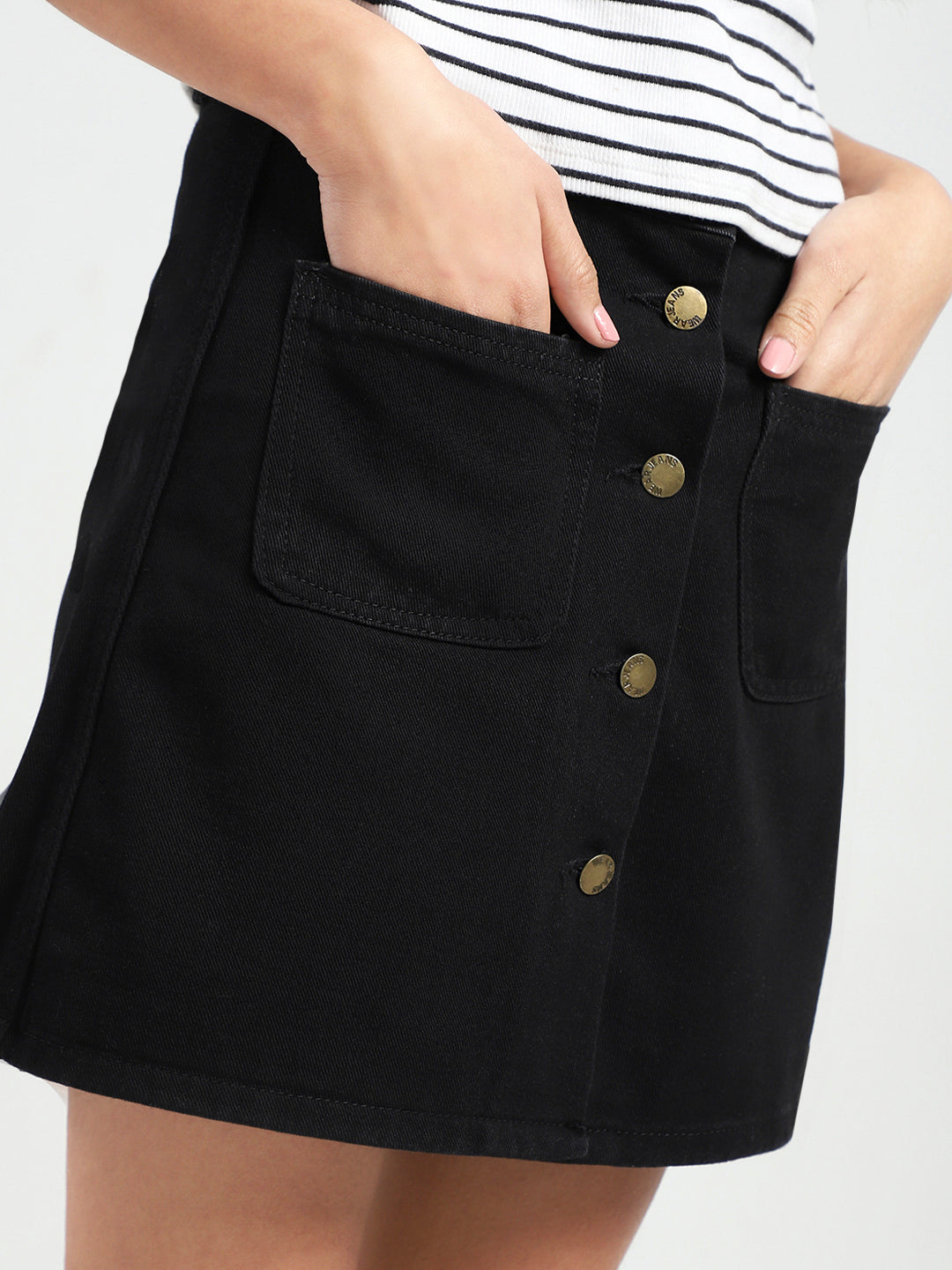 Stylish Button Front Denim Mini Skirt