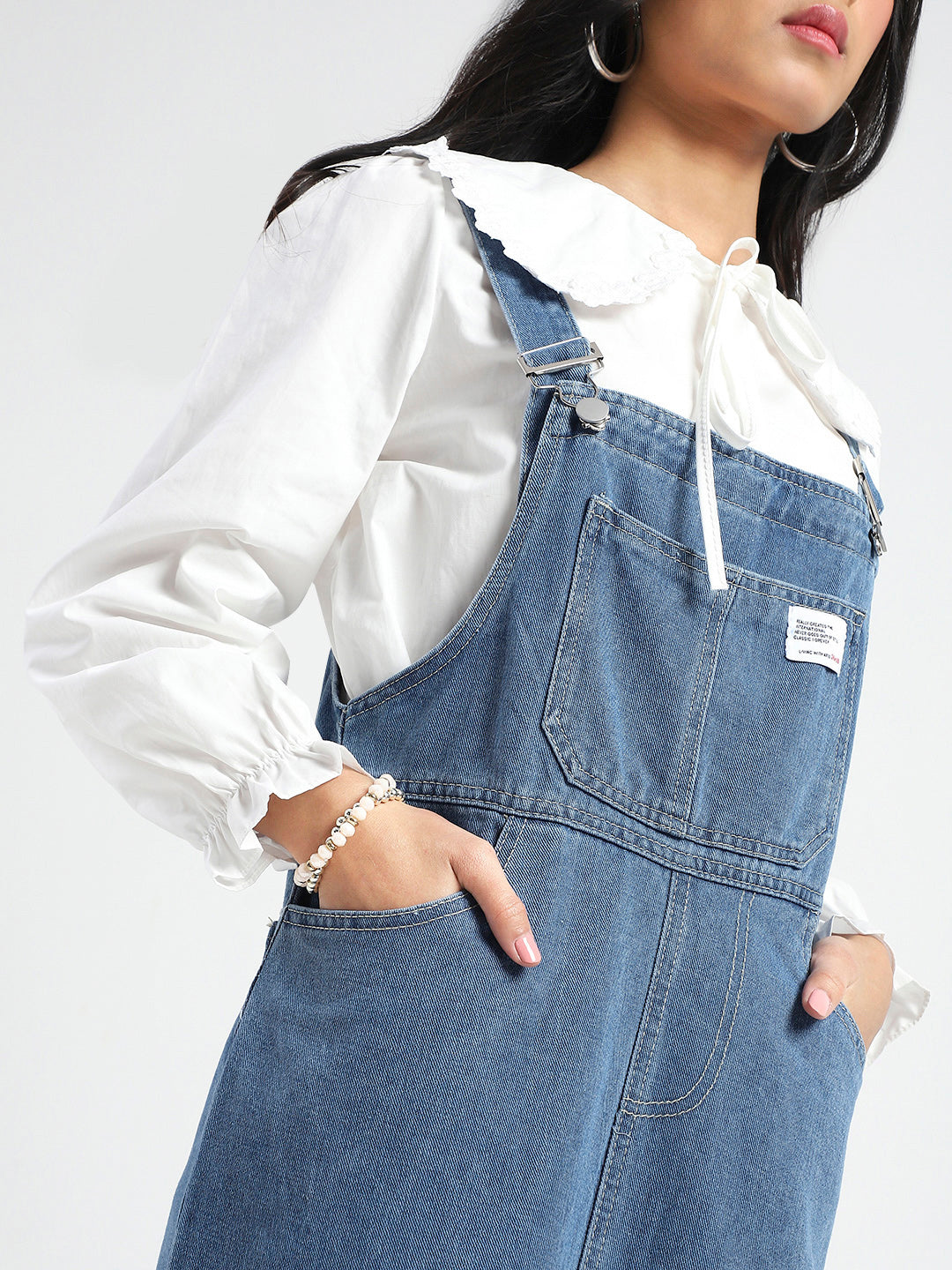 Women Navy Blue back slit Midi Dungaree