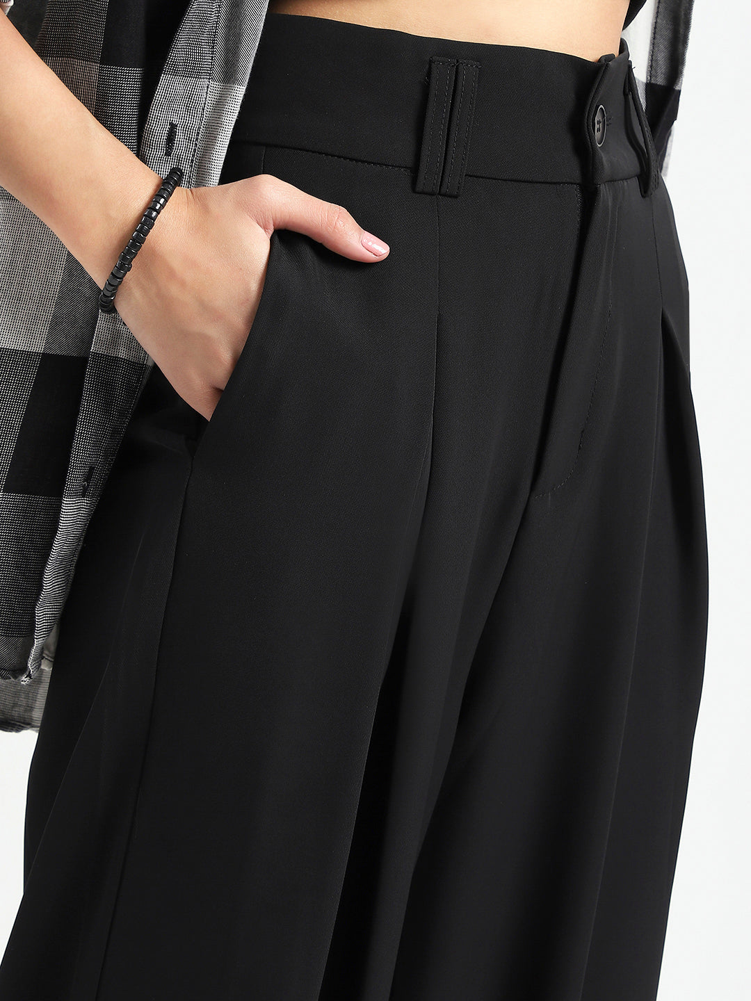 Korean High Rise Pleated Wide Leg Trouser with Belt
