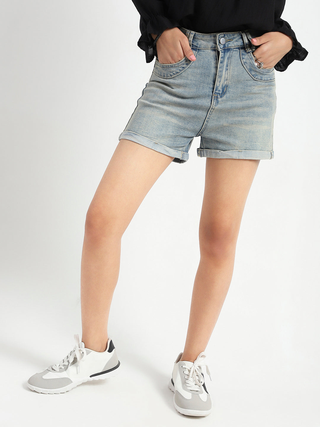 High Waist Vintage Look Denim Shorts