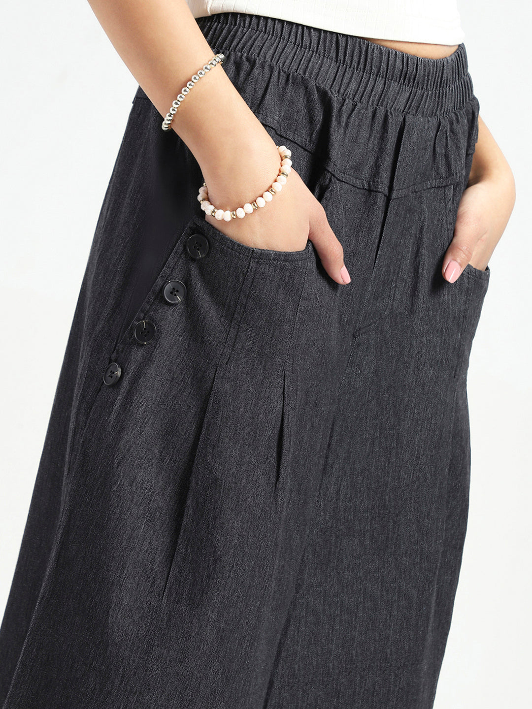 Wide Leg Button Pocket Denim