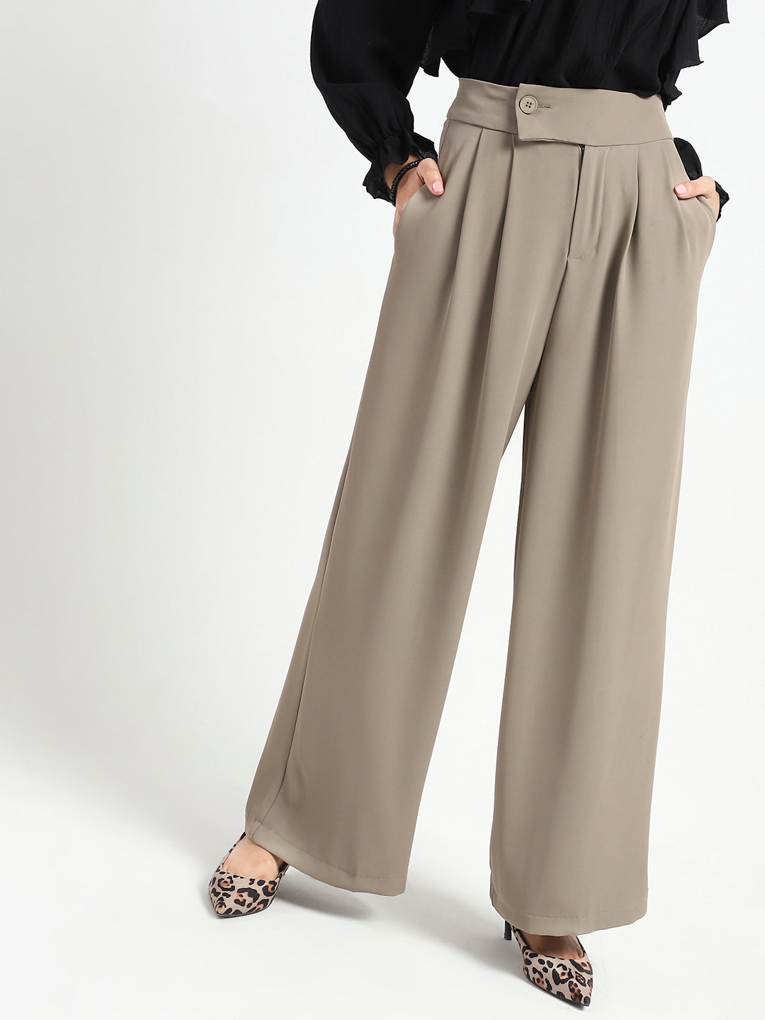 Korean High Rise Pleated Wide Leg Trouser