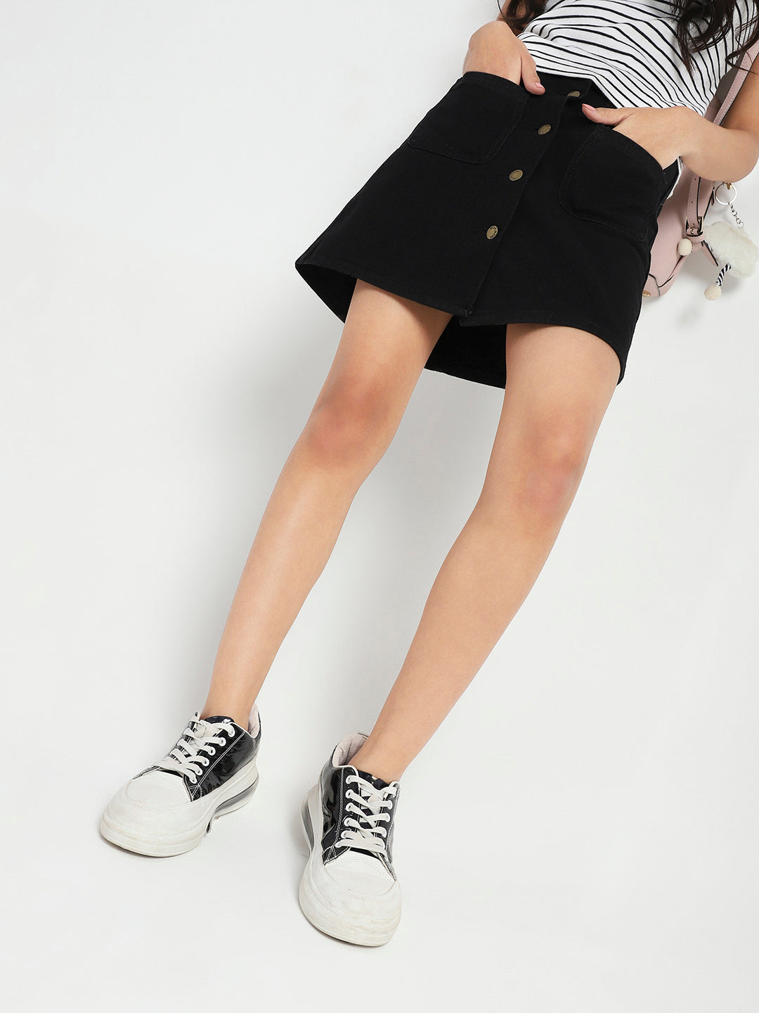 Stylish Button Front Denim Mini Skirt