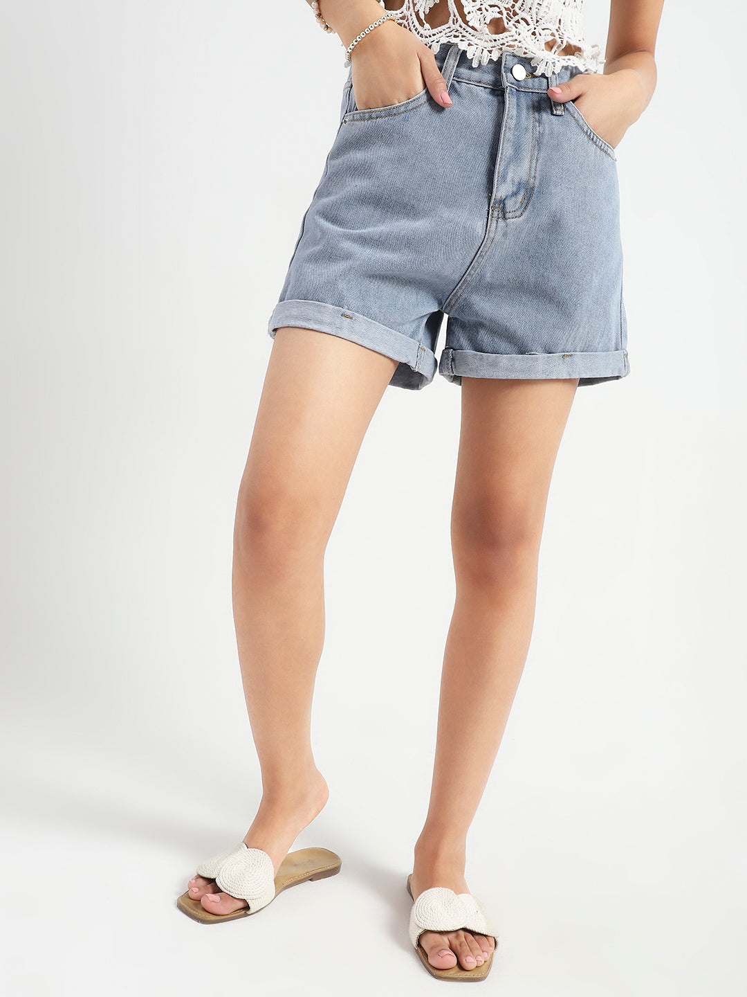 Hig Waist Clean Look Denim Shorts
