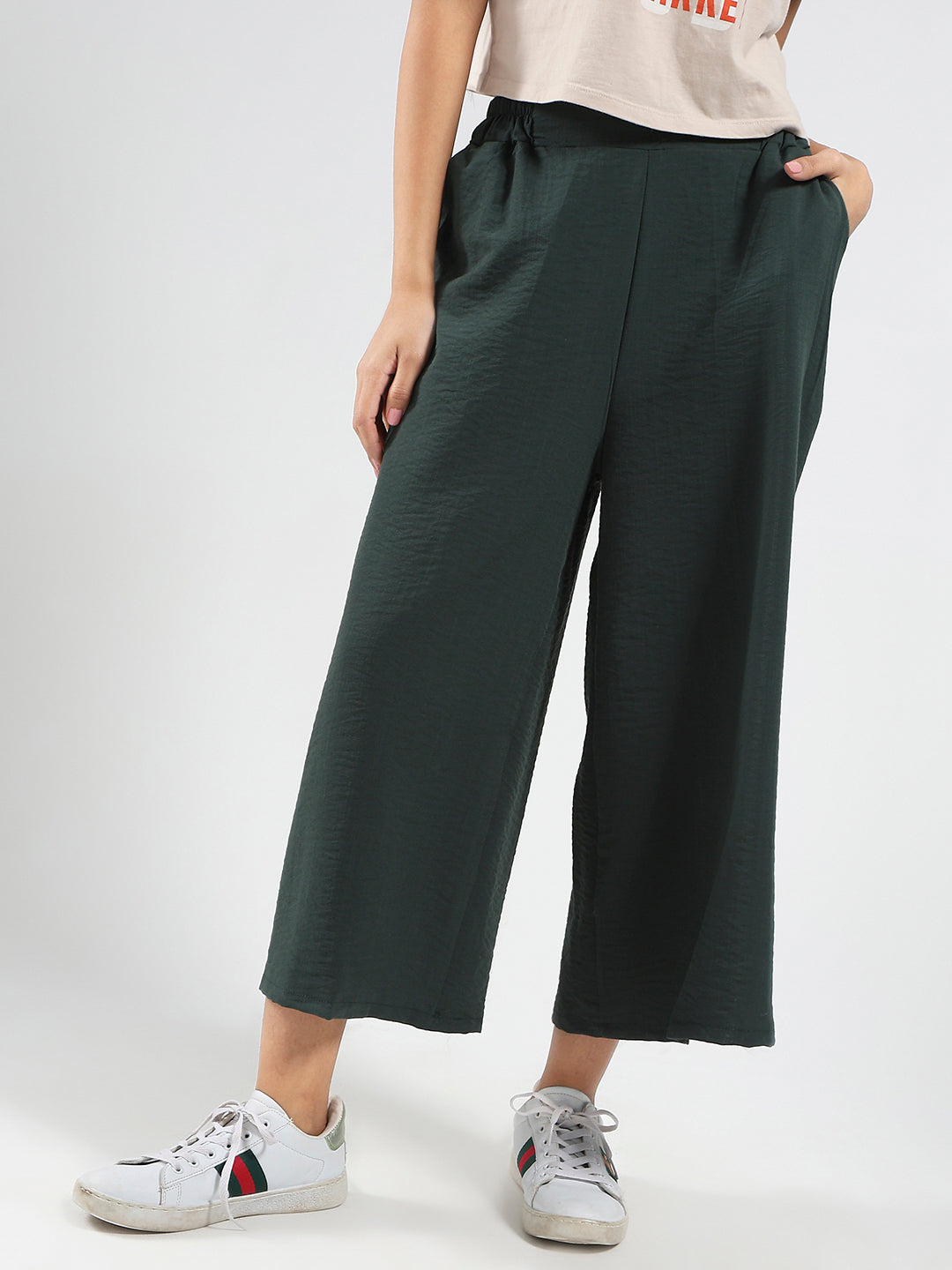 Green Wide Leg High Waist Relaxed Fit Trouser