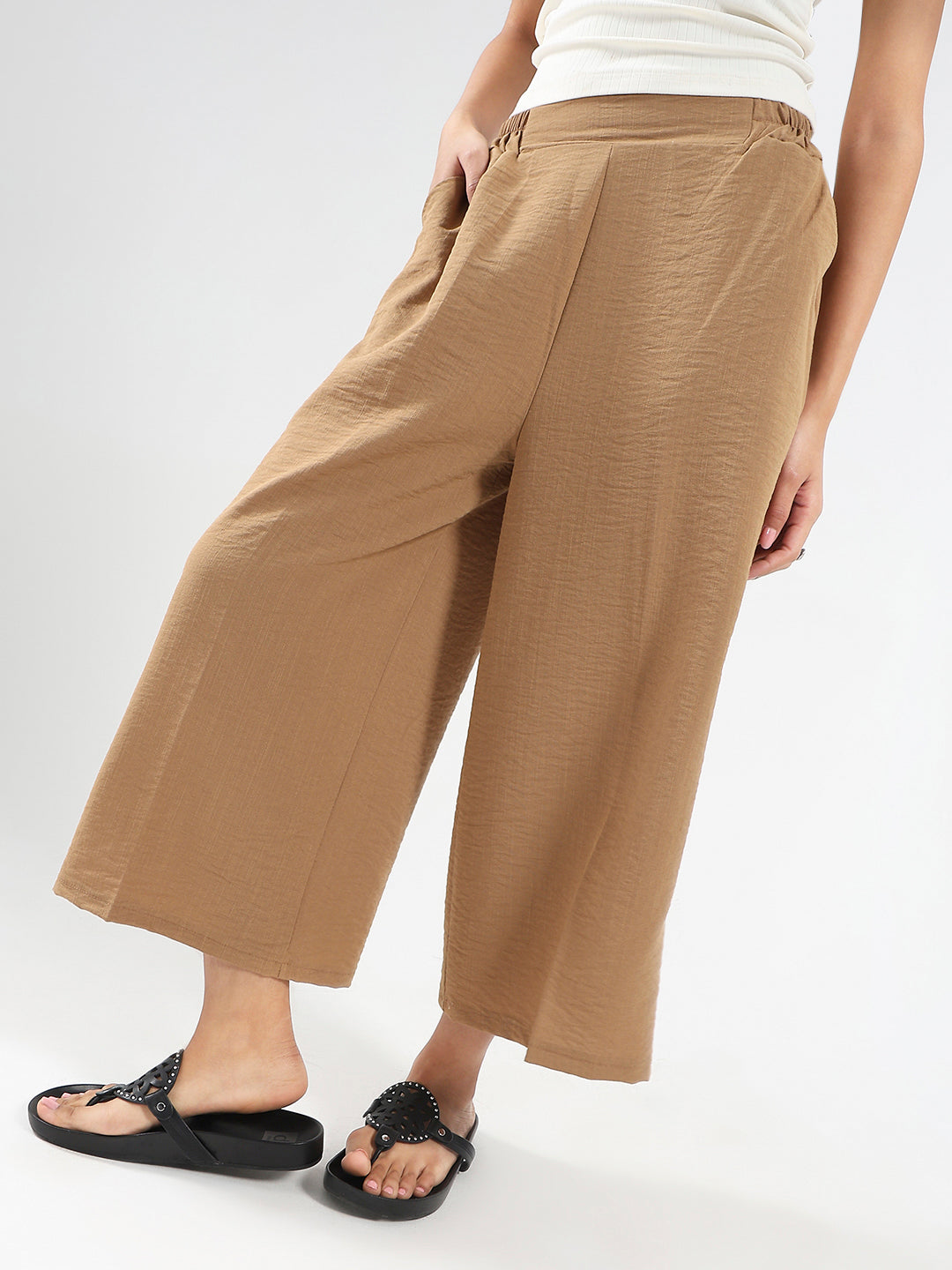 Khakhi Wide Leg High Waist Relaxed Fit Trouser