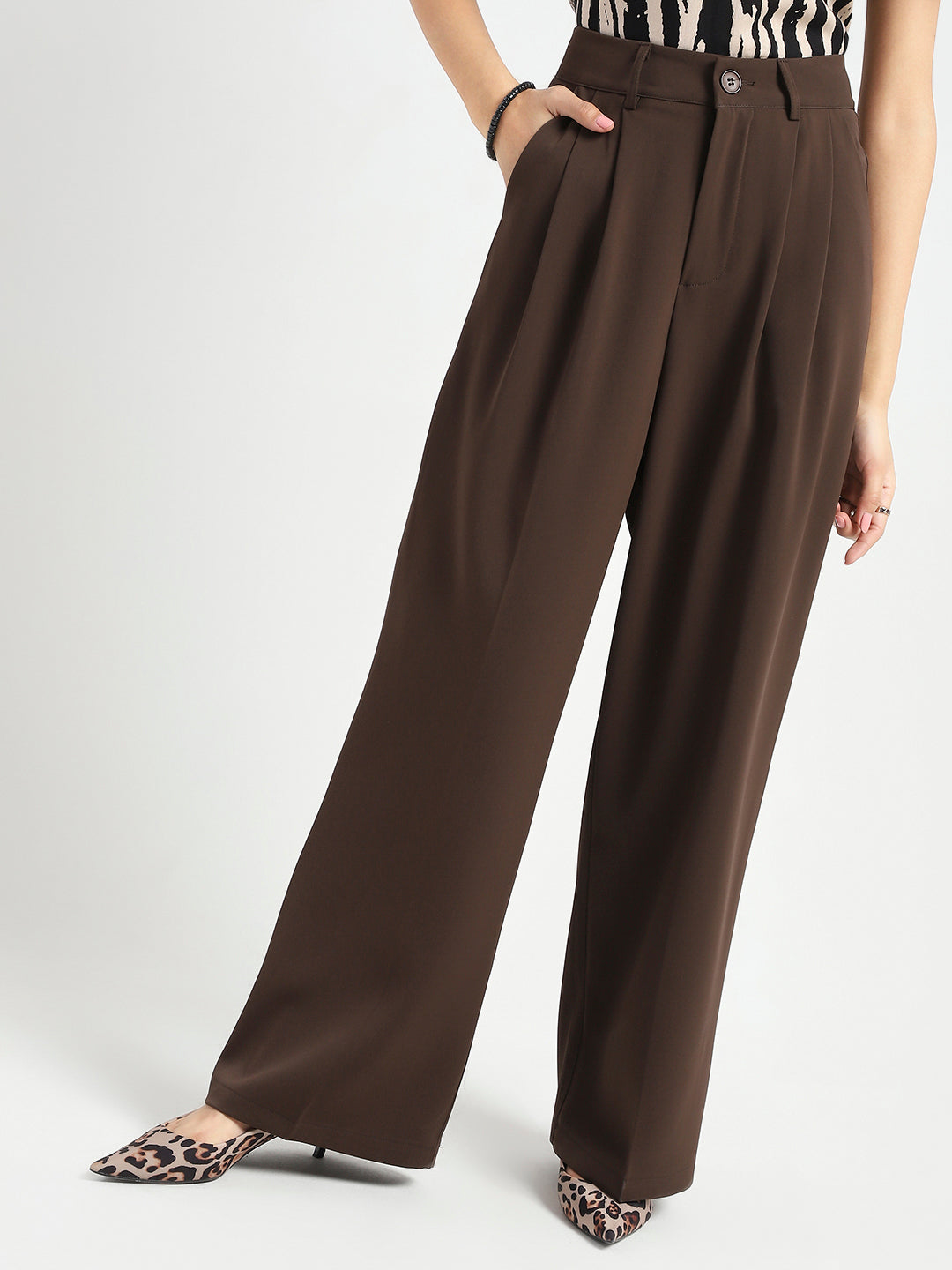 Korean High Rise Pleated Wide Leg Trouser with Belt