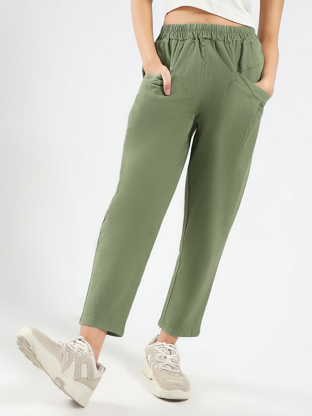 Military Green Cotton Nylon Stylish Casual Trouser