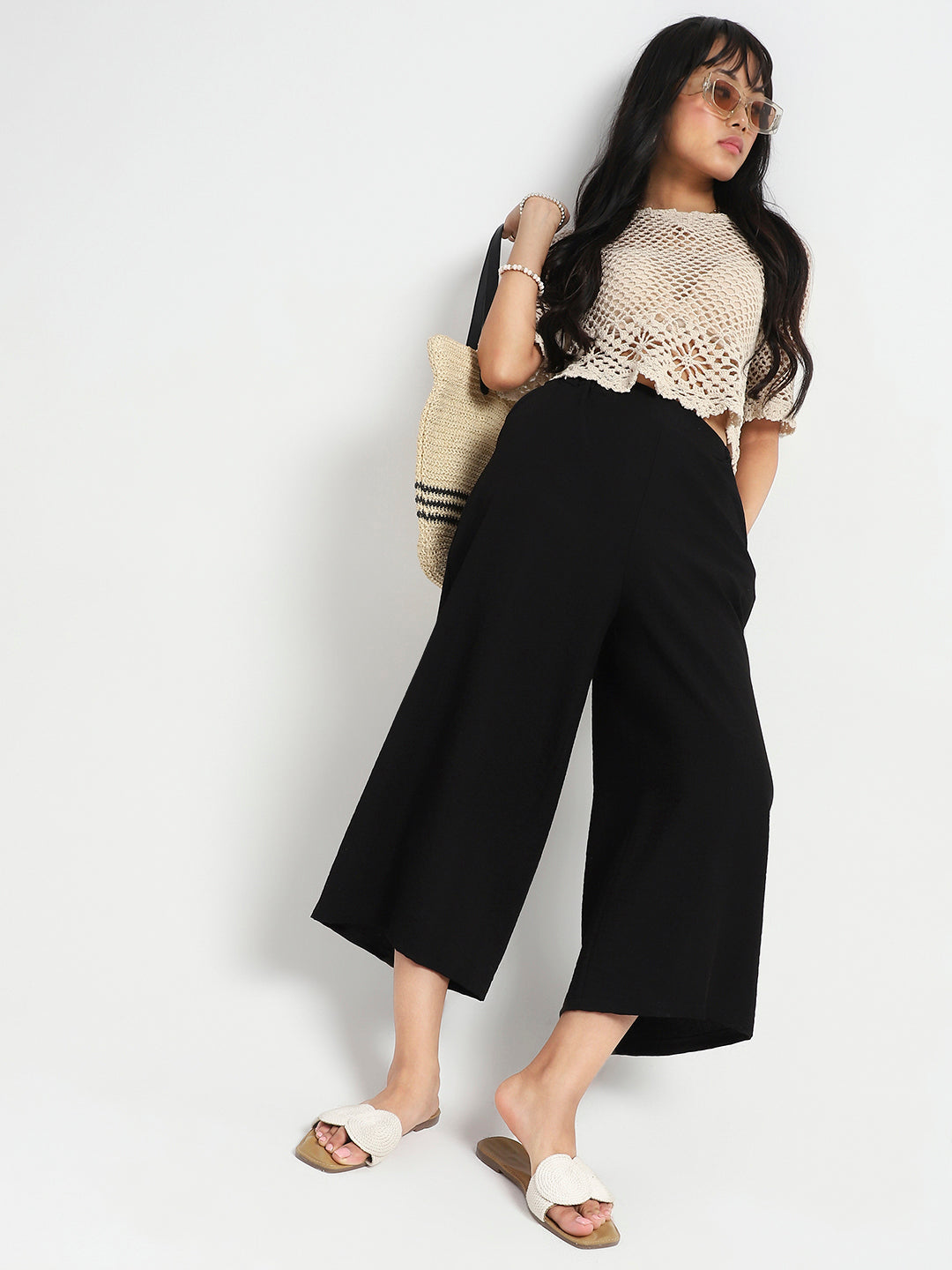Black Wide Leg High Waist Relaxed Fit Trouser