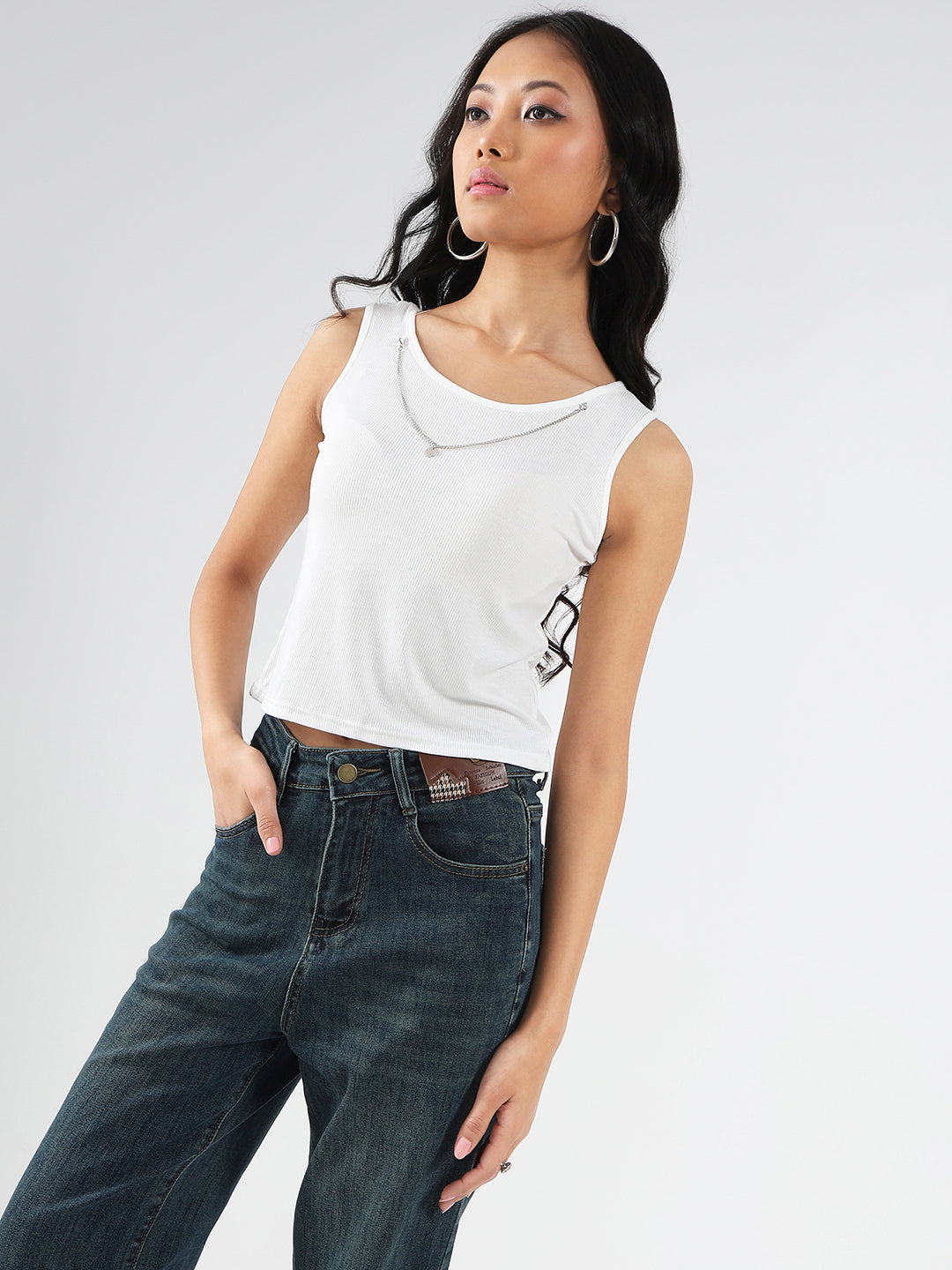 Oversized Studded Shirt Shirt with tank top and Necklace