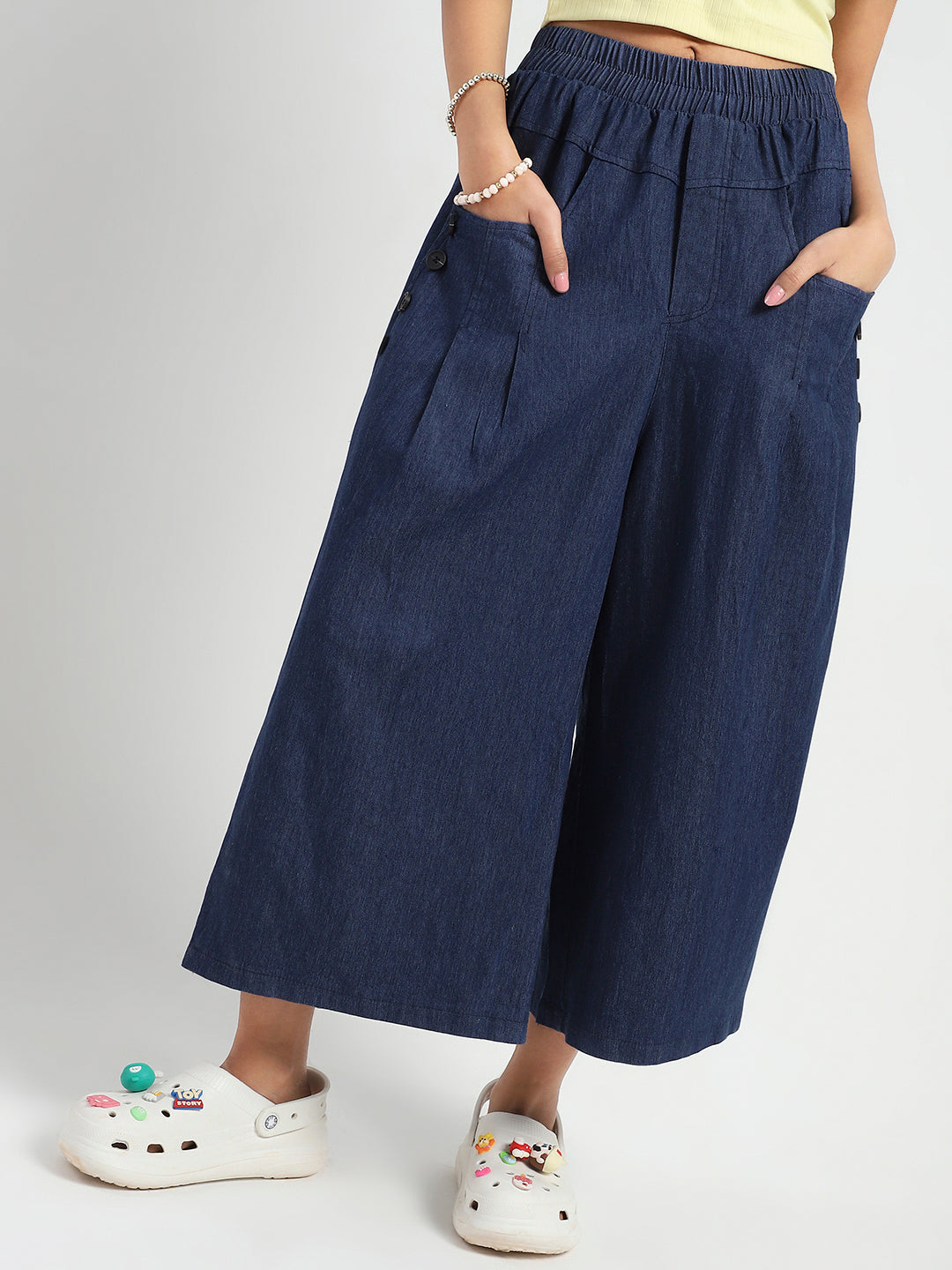 Wide Leg Button Pocket Denim