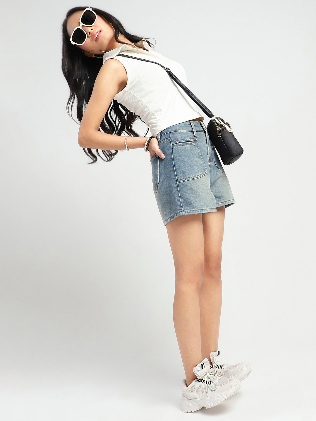 High Rise Double Pocket Vintage Denim Shorts