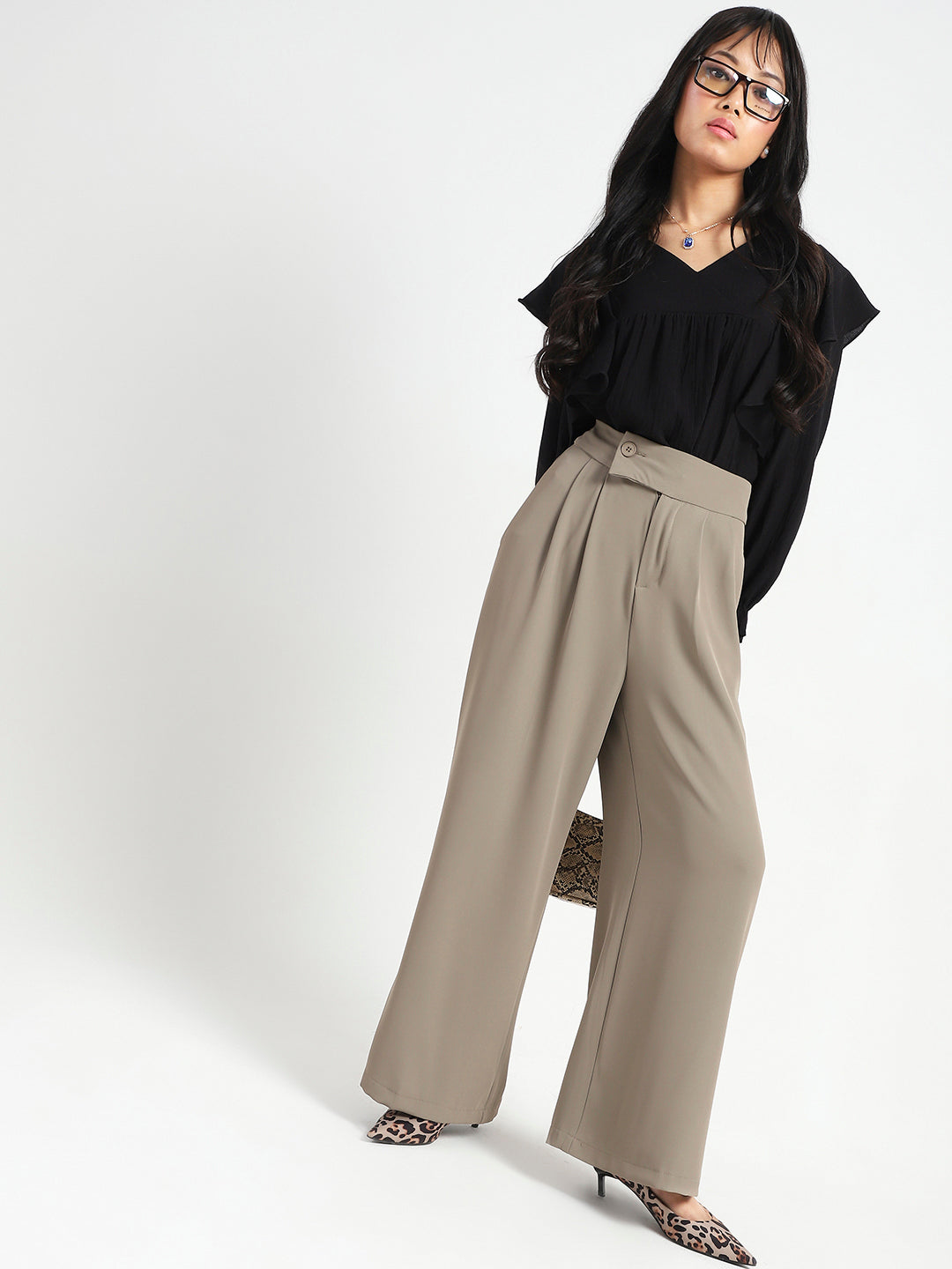 Korean High Rise Pleated Wide Leg Trouser