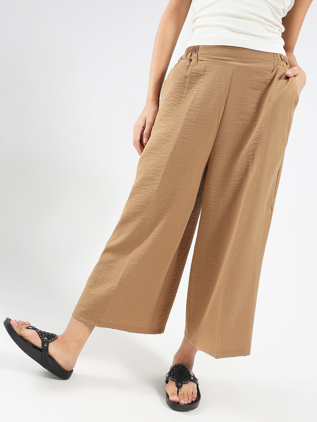 Khakhi Wide Leg High Waist Relaxed Fit Trouser
