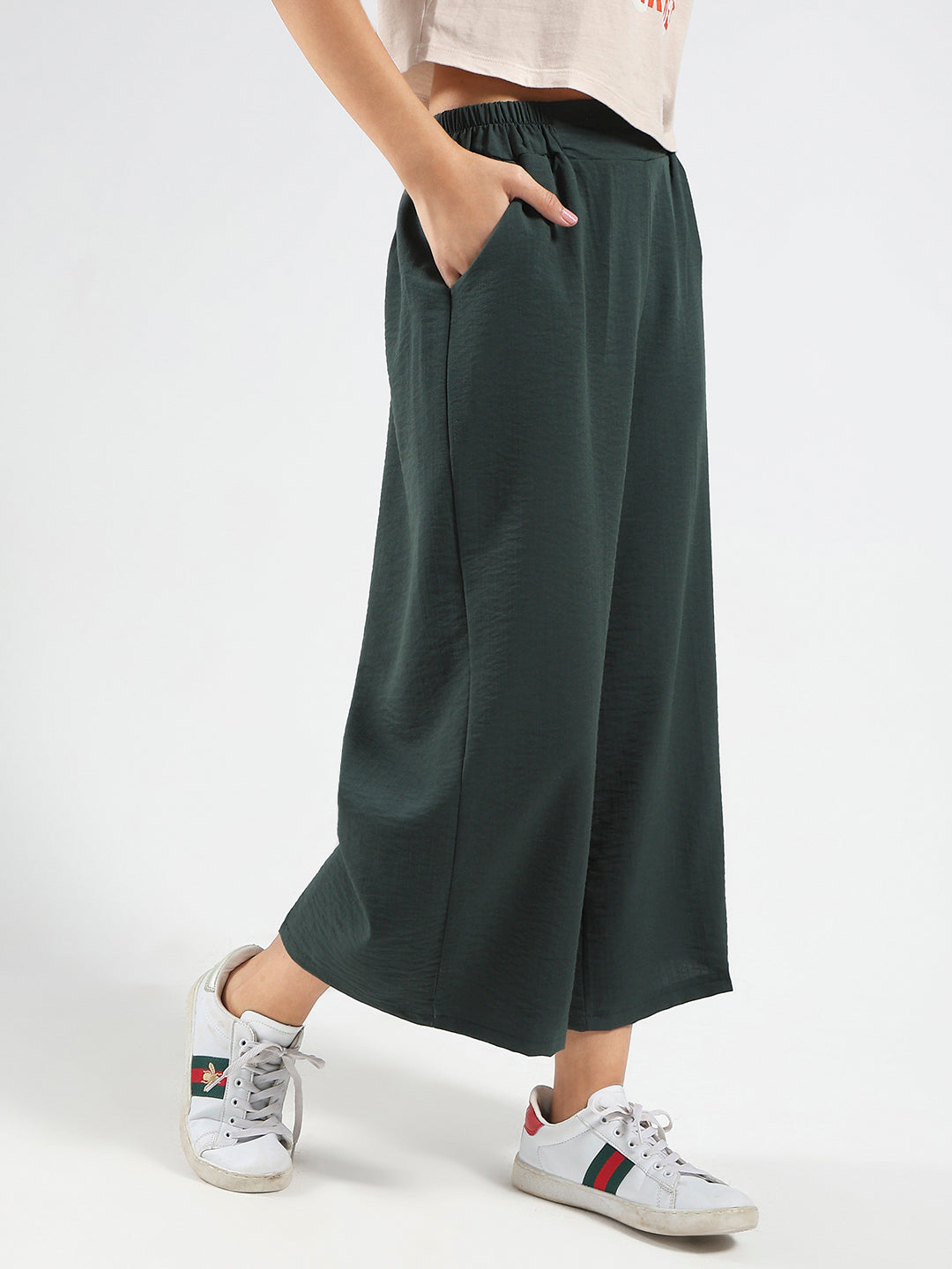 Green Wide Leg High Waist Relaxed Fit Trouser